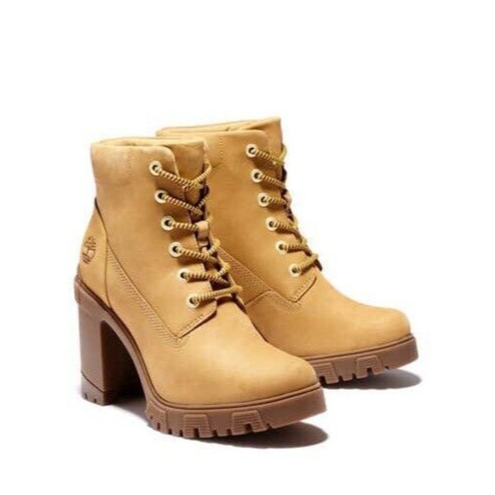 New Timberland Lana Block Heel Bootie Women Nubuck Leather 9 M Wheat